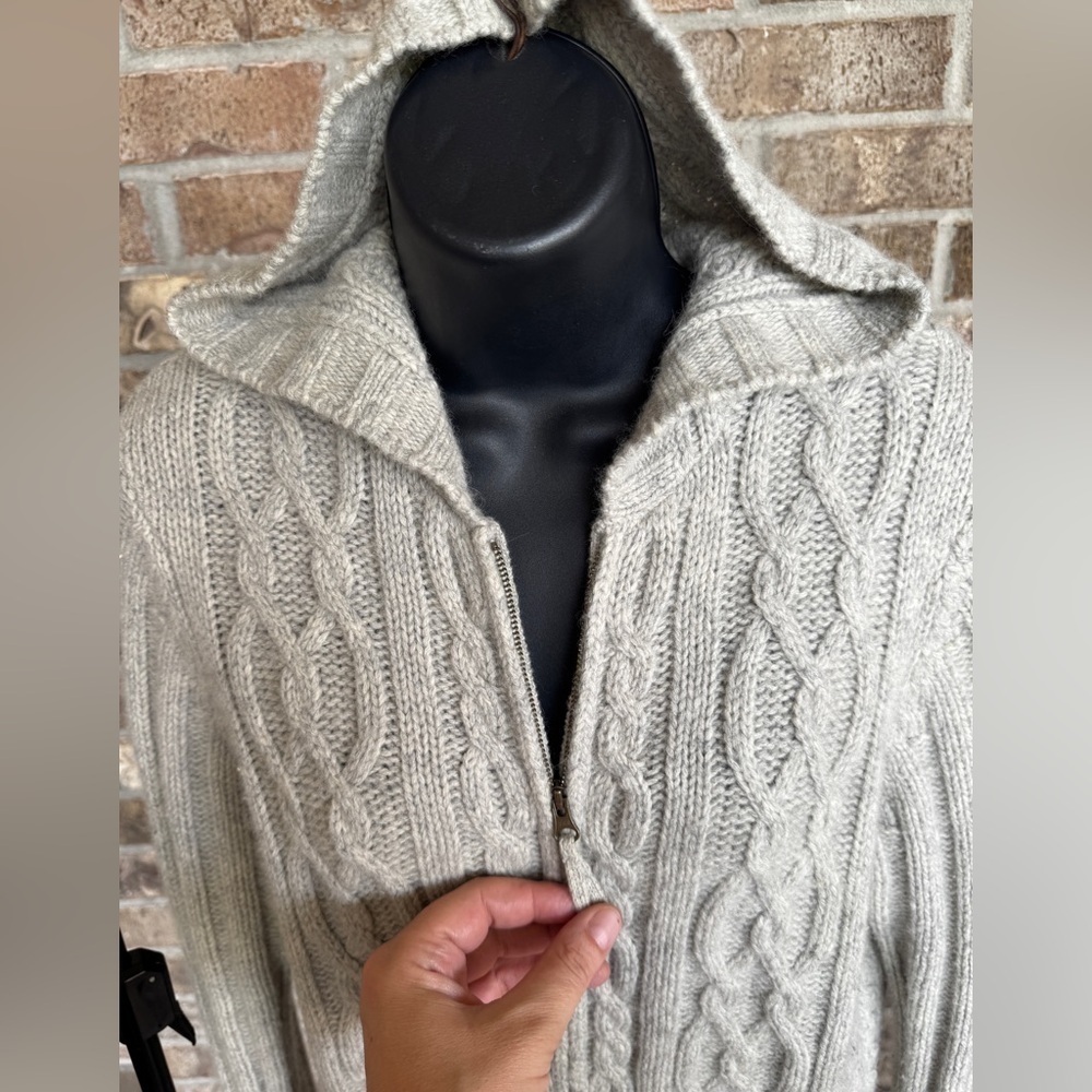 Boden Cable Knit Women's Wool/Angora Hooded Cardigan Sweater Size 14 - Picture 12 of 14